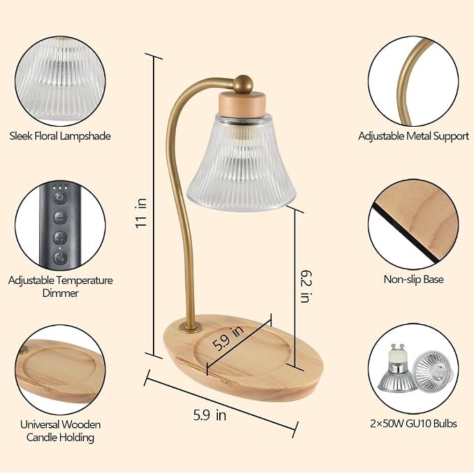 mocosa Candle Warmer Lamp with Timer Dimmer,Electric Wax Warmer for Jar Candles Mom Christmas Birthday Gifts House Warming New Home Bedroom Decor with 2 Bulbs