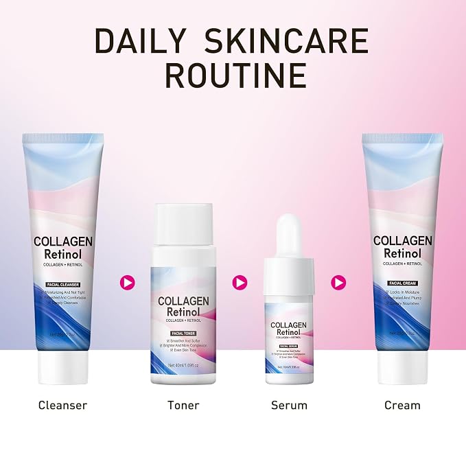Facial Skin Care Sets & kits Travel Mini Skincare Set, Collagen & Retinol Facial Skin Care Set with Anti-Aging Serum, Face Wash, Toner & Moisturizer Cream, Travel Size Essentials Kit Gifts for Women