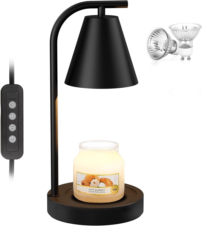 Hong-in Candle Warmer Lamp - with Timer & Dimmer, Modern Home Decor House Warming Gifts Wax Melt Warmer for Jar Candles, Cozy Birthday Gift for Women Mom (Black)