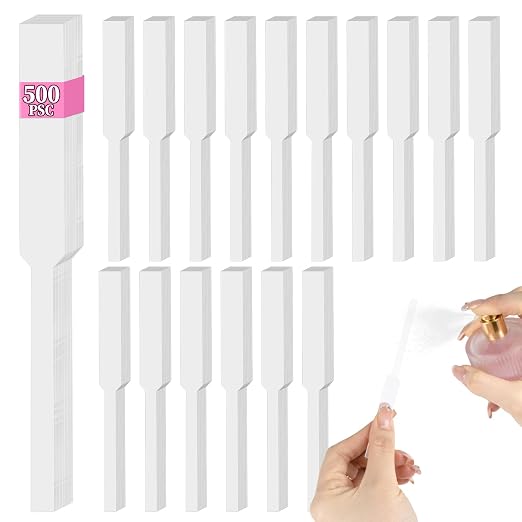 RAINFLOW 500 PCS Perfume Tester Strips - Fragrance Test Strips Bulk Disposable Scent Strips Strong Absorbent Writable Design for Perfume Samples Essential Oil Testing Smell Training Kit