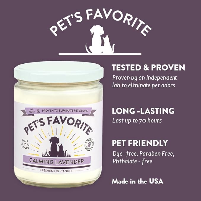 Pet's Favorite Pet Odor Candle, Clean Burning, Long Lasting Scented Candles with a Cotton Wick. (Calming Lavender/French Vanilla, Pack of 2)