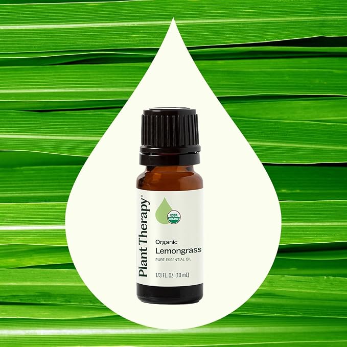 Plant Therapy Organic Lemongrass Essential Oil 10 mL (1/3 oz), 100% Pure, USDA Certified Organic, Undiluted, Aromatherapy, Deodorizing, and Immune Support