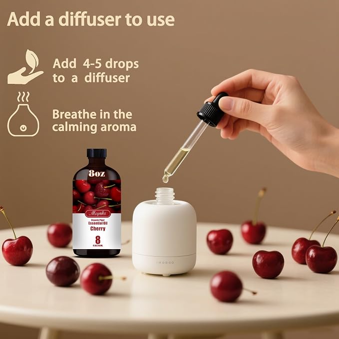 Cherry Essential Oil, Cherry Oil for Diffuser, Humidifier, DIY Candle, Soap, Sweet Scent, Home, Office, Cleaning, Gift Ready, Cherry Fragrance Oil - MLYNKL Essential Oils (8.33 fl oz / 250ml)