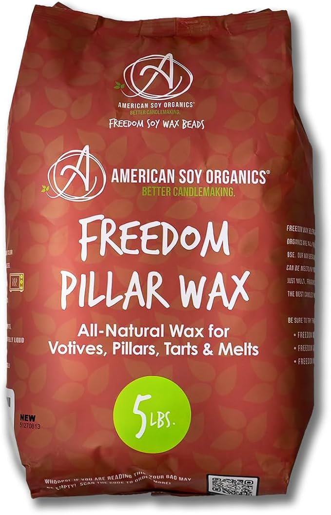 American Soy Organics Freedom Soy Wax Beads for Pillar Candle Making - Natural Supplies - Paraffin-Free, Beeswax-Free Wax for Votives, Pillars, Tarts, Tealights and Melts 5 lb