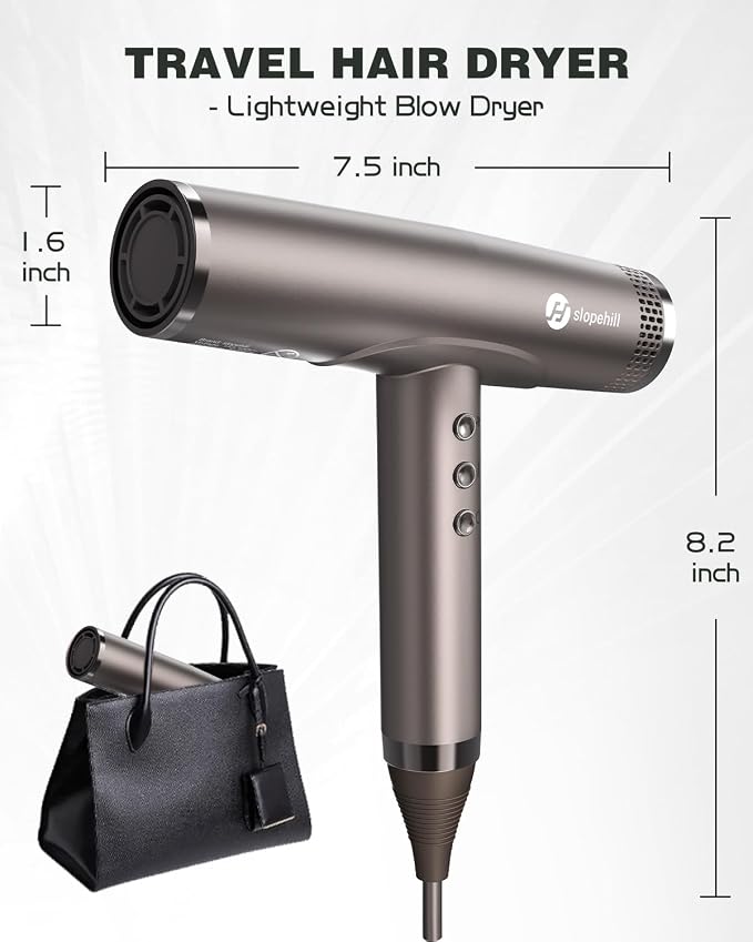 slopehill Professional Ionic Hair Dryer, High-Speed Salon Blow Dryer, Lightweight Compact Hairdryer for Travel, Low Noise Quiet for Home