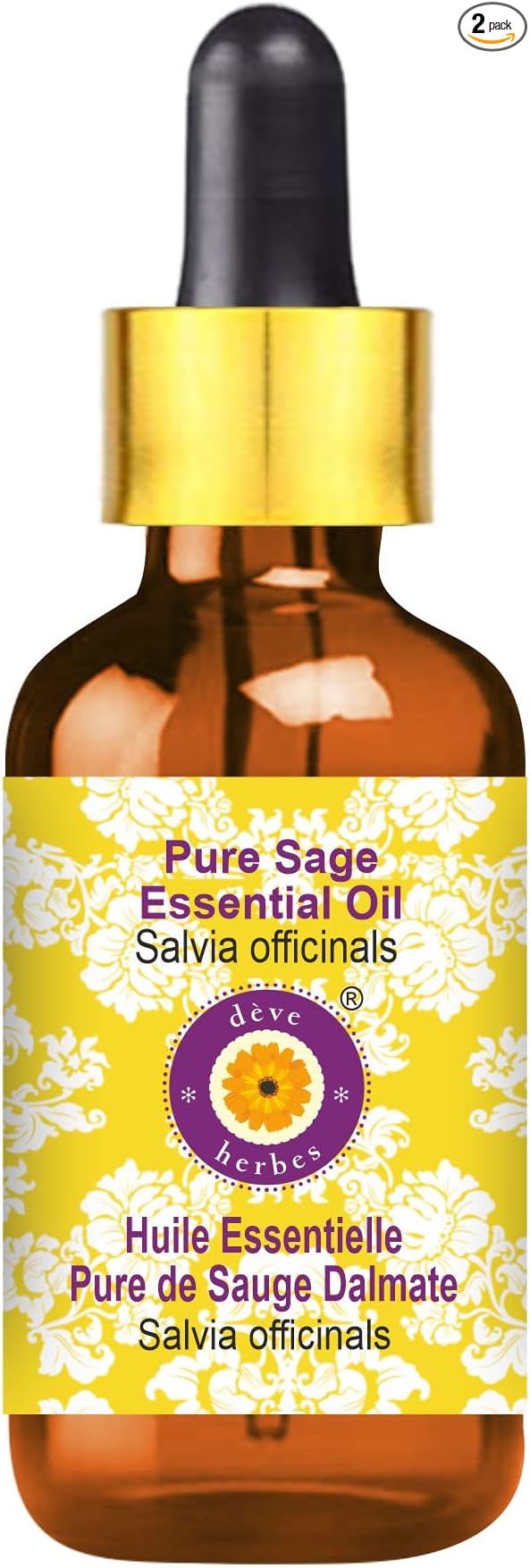 Deve Herbes Pure Sage Essential Oil (Salvia officinalis) with Glass Dropper Steam Distilled 5ml (0.16 oz)