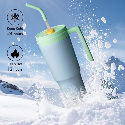 Konokyo Insulated Tumbler with Handle and Straw,40 OZ Vacuum Stainless Steel Water Bottle Travel Mug Metal Cup with Fruit Diffuser,Light Blue