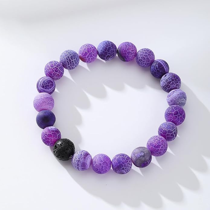 FORUBUS 2Pcs Lava Rock Beaded Bracelet Set – Essential Oil Diffuser Jewelry with Natural Stone Beads for Aromatherapy, Yoga, Meditation, and Stress Relief, Stretchy Bracelets for Women Men