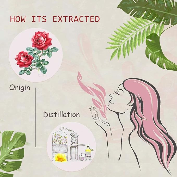 Rose Essential Oil - 100% Pure Organic Natural Plant (Rosa damascena) Rose Oil for Diffuser, Aroma, Spa, Massage, Yoga, Perfume, 0.33oz