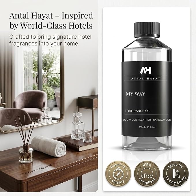 My Way 500mL Essential Oil Scent - Luxury Hotel Inspired Aromatherapy Scent Diffuser Oil - Lush Sandalwood, Warm Virginia Cedar, & Beautiful Iris - Inspired by One Hotel Miami Beach