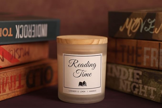Reading Time Candle - Book Lovers Gifts, Gifts for Readers, Lavender & Lemon Scented Candle, Natural Soy Wax & Natural Essential Oils