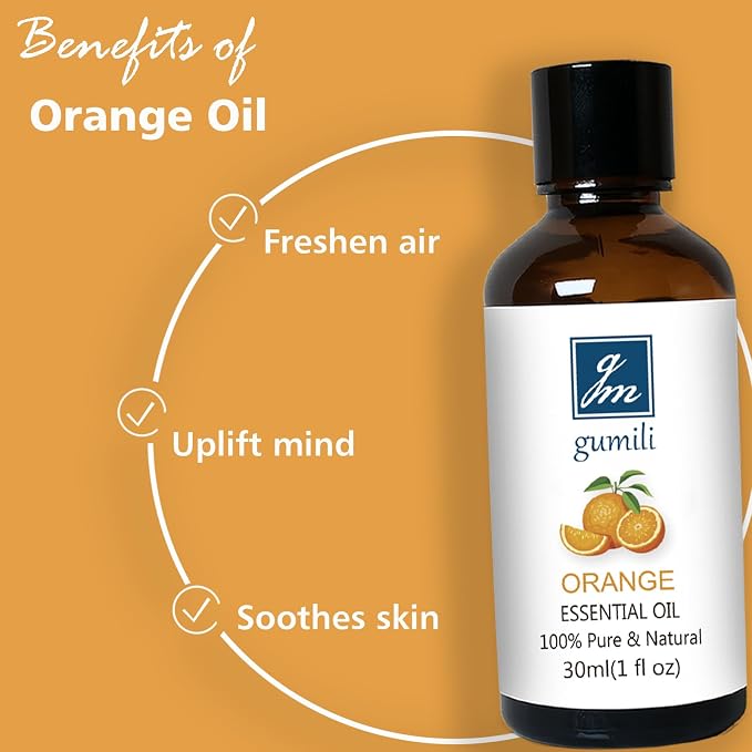 GM Gumili Orange Essential Oil 1 Oz – 100% Pure Sweet Orange Oil for Diffuser, Skin, Body, Spray, Massage & DIY