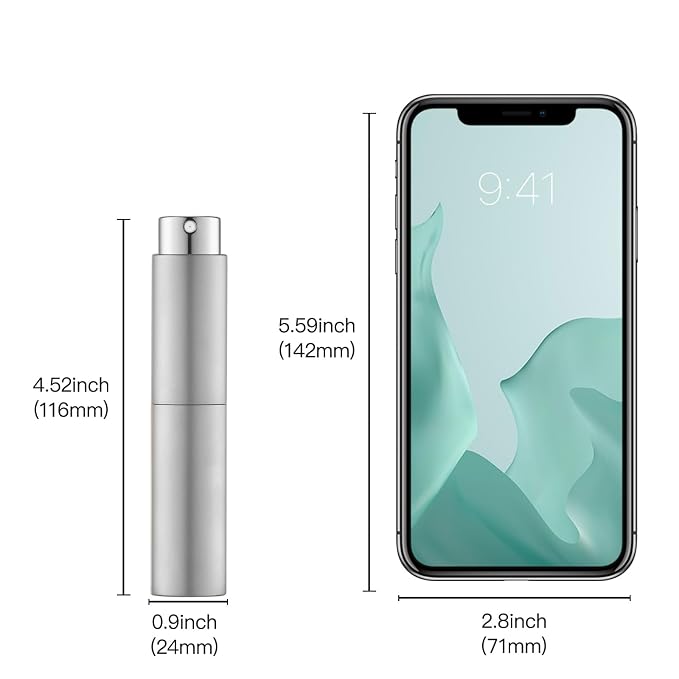 Tekson 10ml Travel Perfume Atomizer Refillable, Mini Cologne Spray Bottle Empty, Small Coffee Spray Bottle (Sliver)