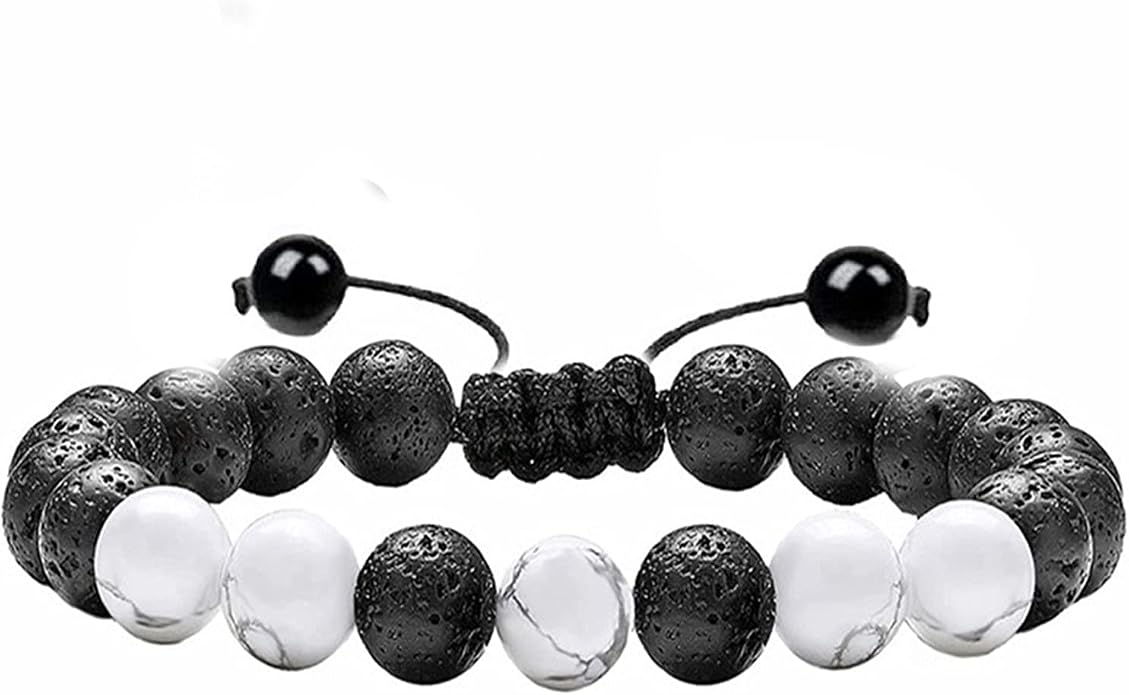 3Pcs Handmade Tiger Eye Braide Rope Bead Bracelet Set Adjustable Cord Volcanic Lava Rock Stone Essential Oil Diffuser Bracelet for Men Stress Anxiety Relief Protection Jewelry