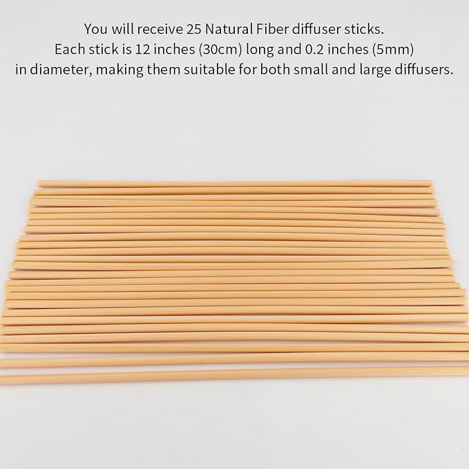 25PCS Natural Fiber Reed Diffuser Sticks 12 Inch Long 5mm Diameter Strong Absorption Refill Replacement Reeds for Diffuser Stick Essential Oil Scented Aroma Fragrance Rod for Home Office Spa