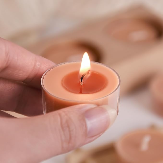 DEYBBY Natural Velvet Wood Scented Soy Wax Tealight Candles Bulk, Aromatherapy Luxury Tea Candle Set of 24-4 Hour Burning Great Gift