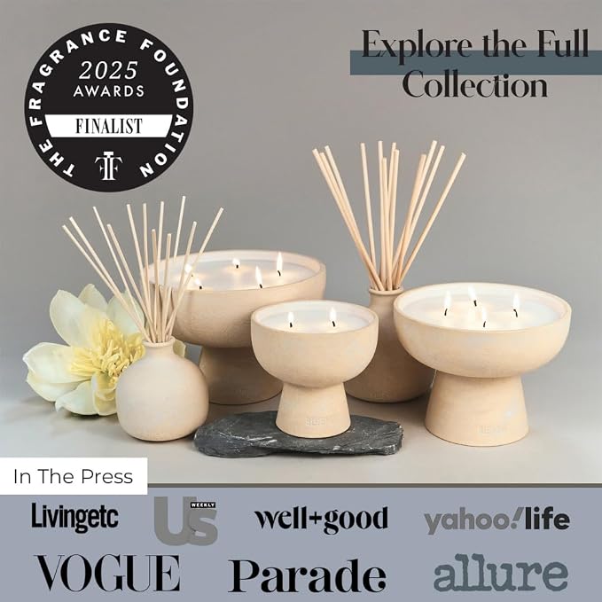 Blueme Balance Candle | White Lotus & Tea | 4 Wick - Refillable Wellness Candle with Essential Oils, Hand Finished & Poured Soy Wax Blend Ceramic Vessel, Natural Cotton Wicks | Large 24 oz