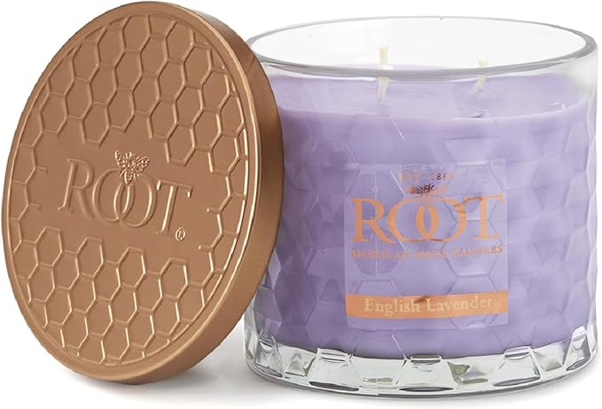Root Candles Scented Candles Honeycomb Glass Premium Handcrafted Beeswax Blend 3-Wick Candle, 12-Ounce, English Lavender