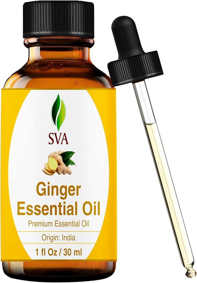 SVA Ginger Essential Oil 1 Fl Oz – for Diffuser, Skin & Hair Care – Ideal for Massage & DIY Blends - with Dropper
