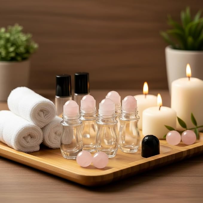 2 Pcs 50ml Glass Roll On Bottles with Jade Roller Balls Leak-Resistant Design for Essential Oils, Perfume & DIY Deodorant Refillable, Includes Funnel & Opener ( Oval) (50ML Pink transparent bottle)