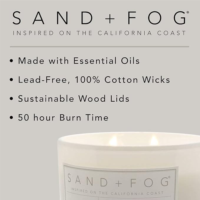 Sand + Fog Scented Candles - Vanilla Tobacco - Additional Scents and Sizes - 3 Wicks 100% Cotton Lead-Free - Luxury Air Freshening Jar Candles - Perfect Home Decor - 21 oz