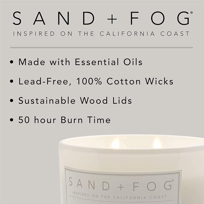 Sand + Fog Scented Candles - Ocean & Sea Salt - Additional Scents and Sizes - 3 Wicks 100% Cotton Lead-Free - Luxury Air Freshening Jar Candles - Perfect Home Decor - 21 oz