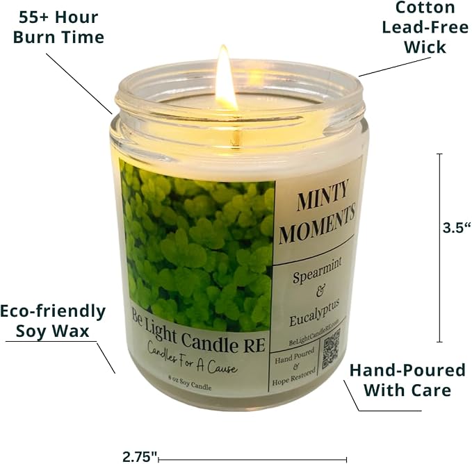 Be Light Eucalyptus Mint Candle | 8oz Long Lasting Scented Candle for Home Aromatherapy