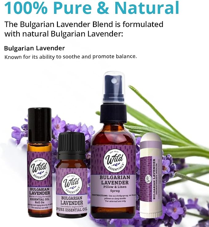 Bulgarian Lavender Essential Oil Bundle – Inhaler, Roll-On, Spray & Pure Oil | Calming, Relaxing Aromatherapy– USA Made