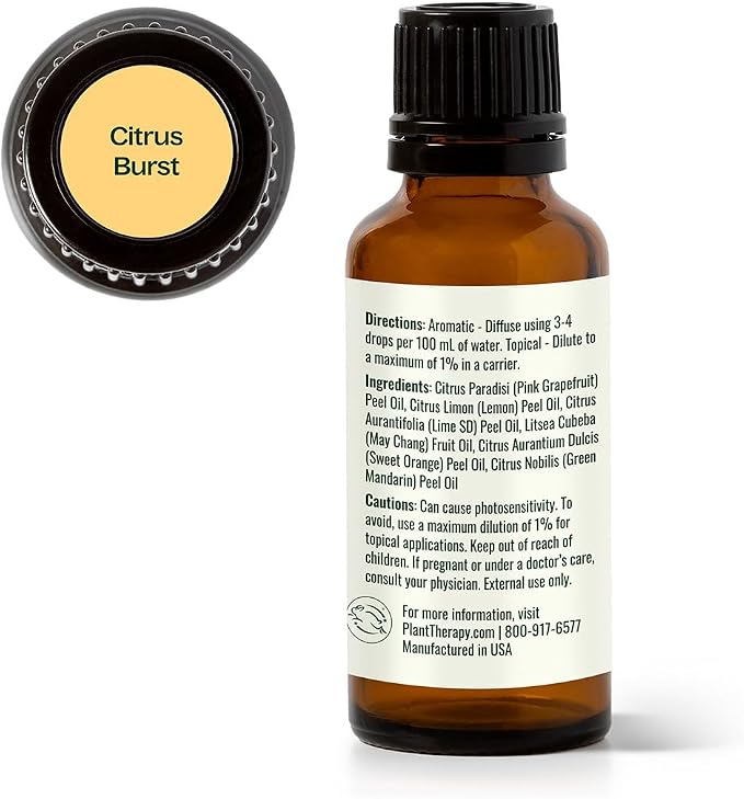 Plant Therapy Citrus Burst Essential Oil Blend, 30 mL (1 oz), Made with 100% Pure Essential Oils, Uplifting and Bright Scent, Great for Essential Oil Diffusers