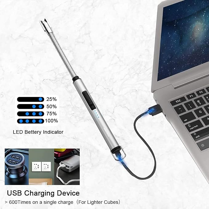 ARECTECH Electric Arc Candle Lighter Flameless Rechargeable USB Long Lighter for Candle Cooking BBQs Fireworks