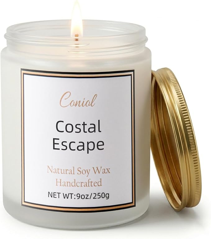 Ocean Strong Scented Soy Candle for Home,Non Toxic Natural Aromatheraphy Candles, 50H Long Burning Smokeless Jar Candel, Home Fragance Gift for Stress Relief, Relax, Beach, Holiday(9oz)