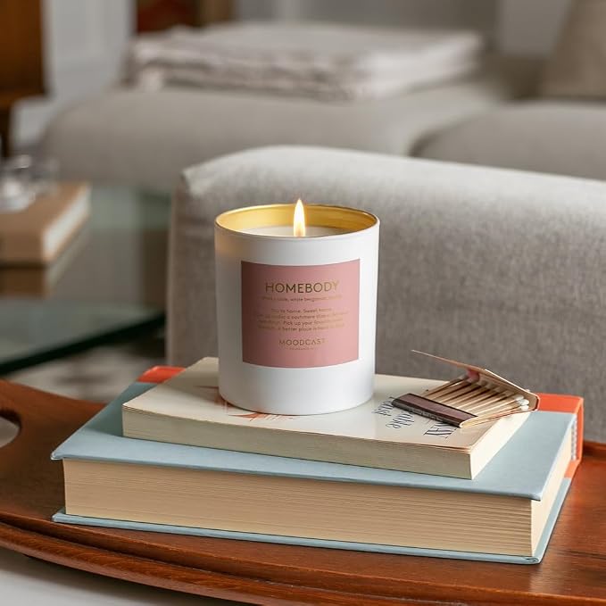 Moodcast Homebody Scented Candle - Aesthetic Candle for Home, Vanilla, White Bergamot & Smoky Cade, Clean Coco Wax Blend, Vegan, Paraben Free, 45-Hour Long Lasting Burn - 8oz