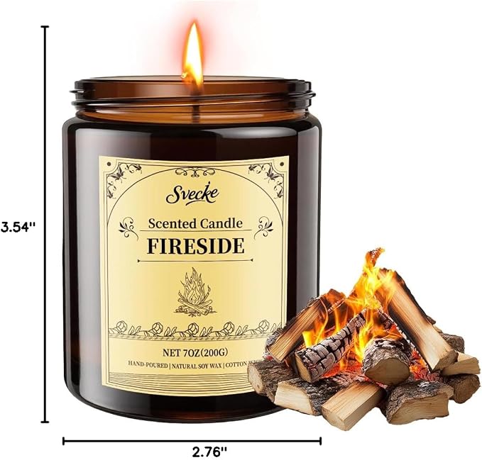 Fireside Scented Candles, 7oz Soy Wax Candle, Long Lasting Aromatherapy Jar Candle for Home, Scented Long Burning Candle Gift for Women and Men