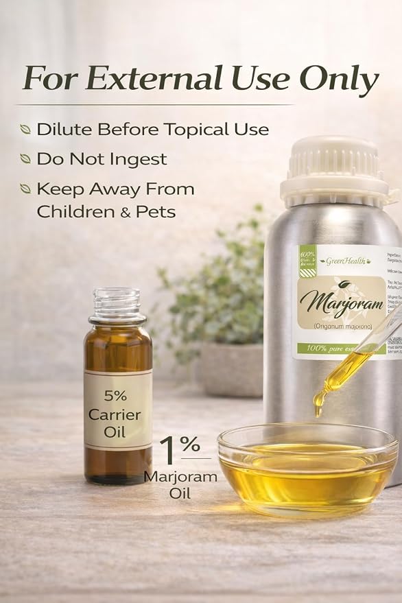 Marjoram Essential Oil 16 fl oz (473 ml) – 100% Pure & Undiluted Origanum majorana – Bulk Aromatherapy Oil for Diffuser, Massage, Soap & Candle Making – Aluminum Bottle w/Plug Cap – GreenHealth