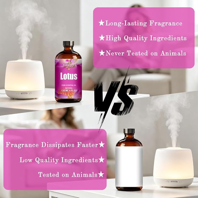 Lotus Essential Oil, Lotus Oil 4 Fl Oz 120ml for Diffuser Yoga Soap & Candle Making – with 0.33 Oz Roller Ball & Dropper YHSESSE Essential Oils