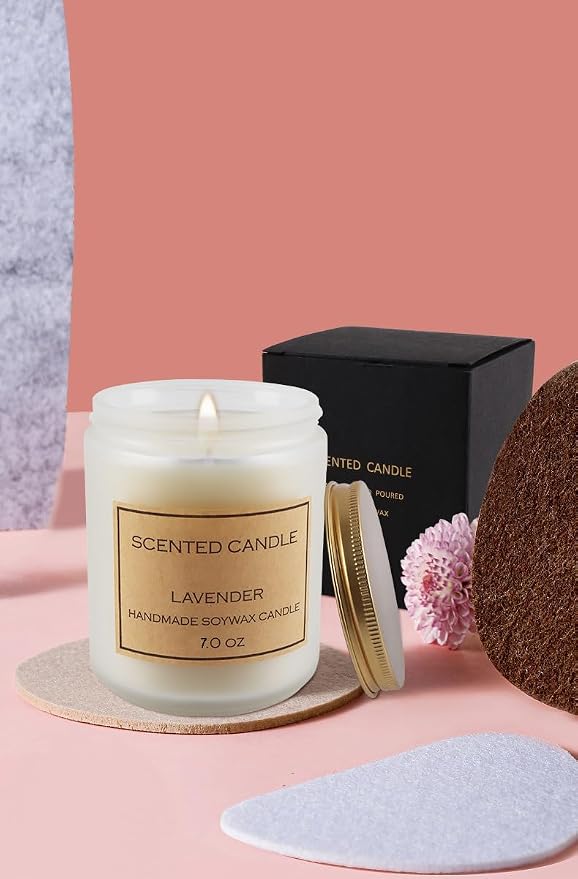 Lavender Lemon Scented Candle, Lavender Candle, Candles for Home Scented, Candles for Women, Natural Soy Wax, 7 OZ 40 Hours Burning
