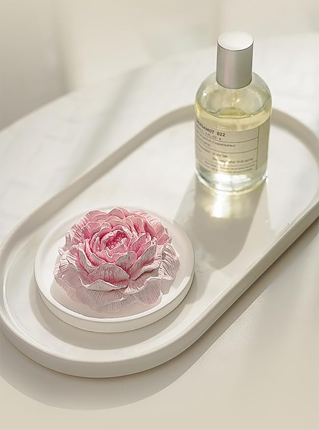 Essential Oil Passive Flower Diffuser with Fragrance -Non-Electric Peony Flower Porcelain Aromatherapy Diffusers for Small Room, Desk Decorative, Bathroom (Pink, White Peach Oolong Scent)