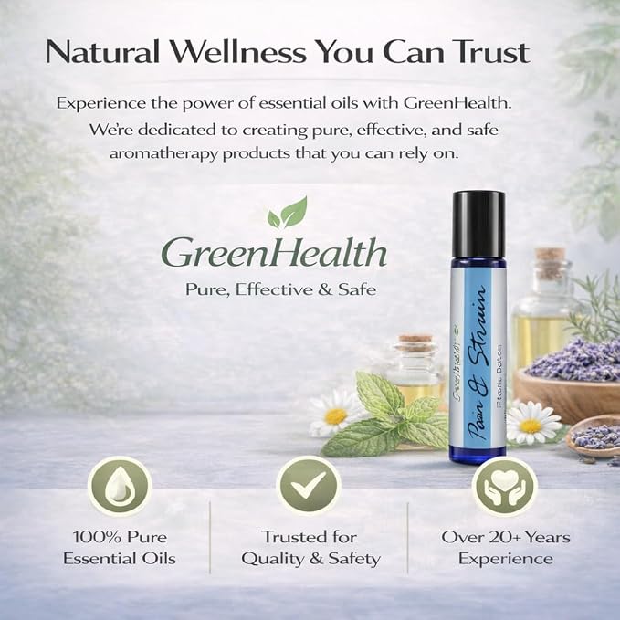 GreenHealth- Pre-Diluted Essential Oil Roll-On - Pain and Strain 10 ml Roll On - Ready-to-Use