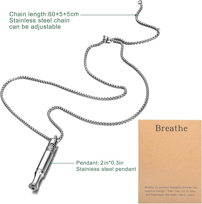 Anxiety Relief Pendant Mindfulness Breathing Necklace - Essential Oil Diffuser & Personal Inhaler Aromatherapy Necklaces for Women & Men (Steel)