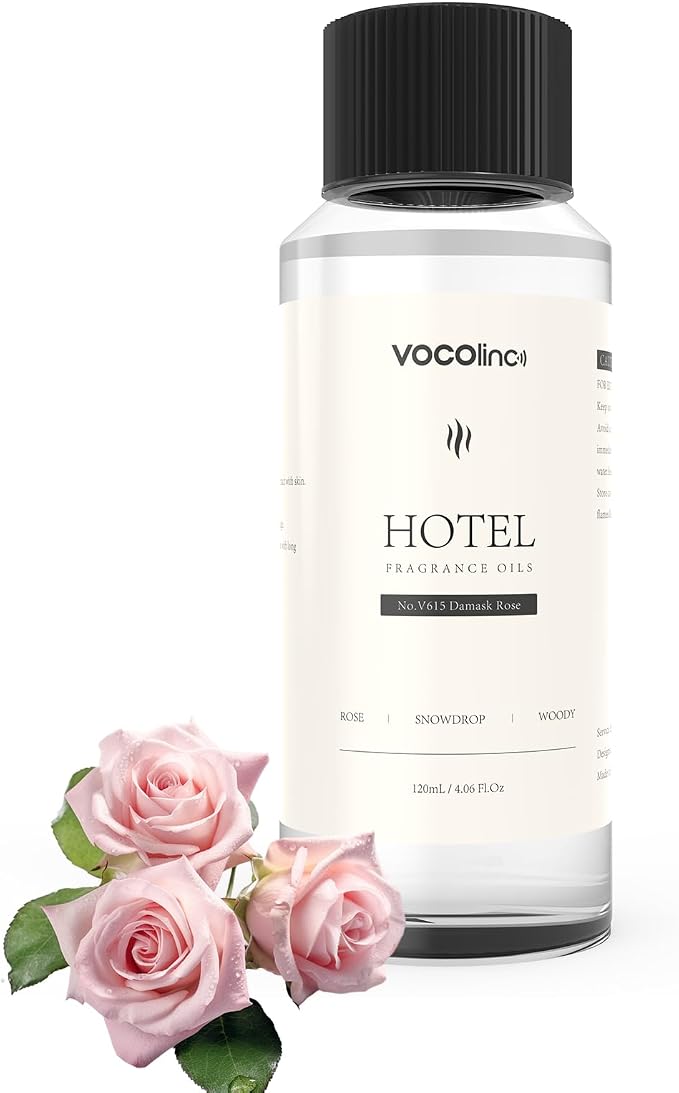 VOCOlinc Hotel Collection Diffuser Oil - Damask Rose - Inspired by Luxury Five Star Hotel Lobby Scent Oil for Waterless Oil Diffusers, Luxurious Scents of Rose, Snowdrop, and Woody (4.06 OZ)
