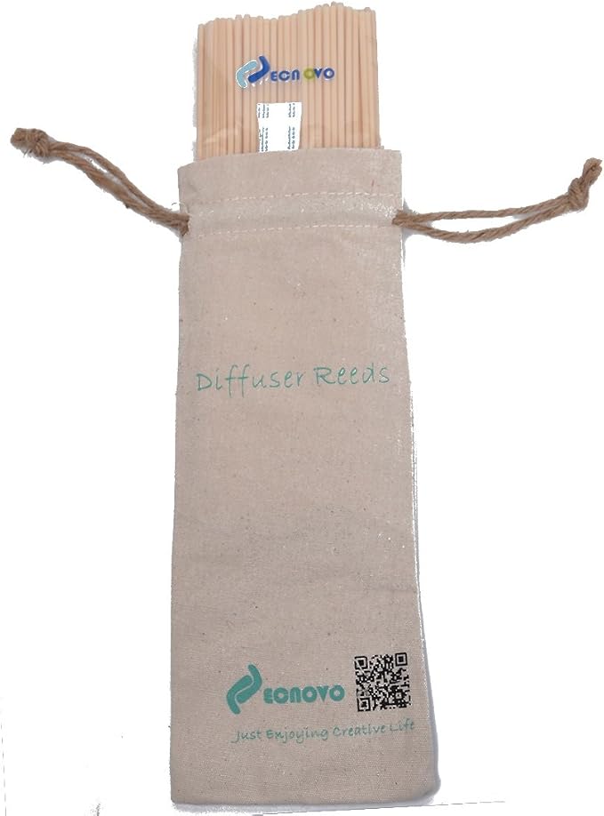 Resafy Reed Diffuser Sticks, Jecnovo Pack of 100 Fiber Sticks with Handmade Linen Bag, Safe and Non-Toxic, 9 Inches Long 3mm Diameter Aromatherapy Diffusers for Home, Spa and Office(Beige)