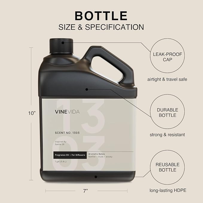 VINEVIDA [128 Fl Oz] Scent NO. 1303 Fragrance Oil for Cold Air Diffusers, Aromatic Notes of Leather Musk Sandalwood, Essential Oils for Diffuser Oil Refill & Air Freshener Room Spray