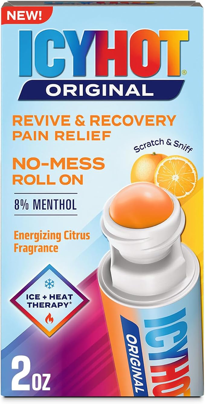 Icy Hot Original Pain Relief Revive & Recovery No-Mess Roll-On Applicator, Fast-Acting Pain Relief with 8% Menthol for Backaches, Joints, Muscle Strains and Arthritis, Energizing Citrus, 2 oz