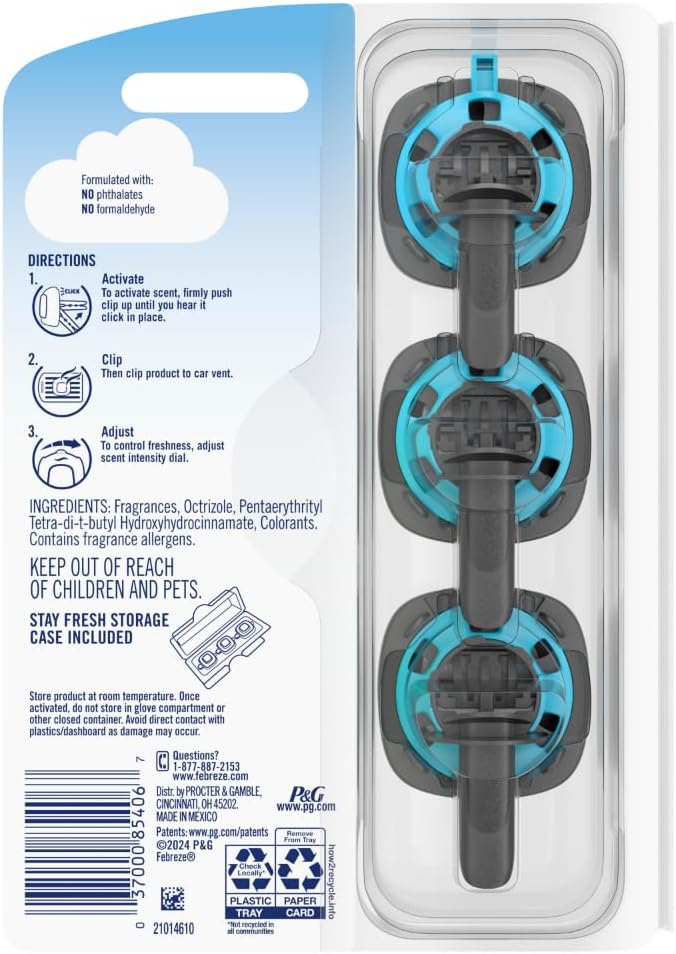 Febreze Car Air Freshener, Odor-Fighting Automotive Vent Clip, Gain Original Scent, 3 Count
