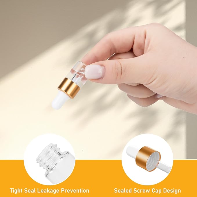 100 Pack Mini Dropper Bottle for Cuticle Oil, 2ml Small Sample Essential Oil Dropper Bottles for Travel, Clear Empty Vails for Cosmetic Perfume