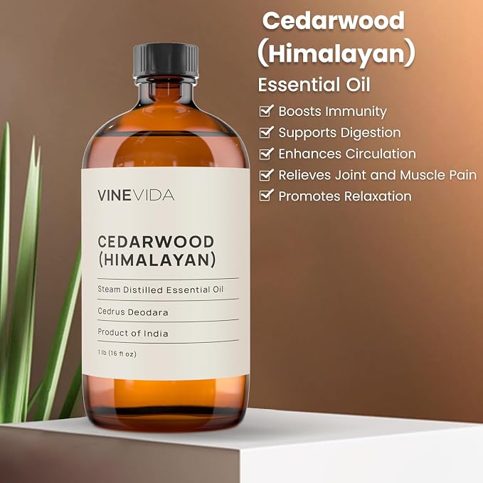VINEVIDA Cedarwood Himalayan Essential Oil 16 oz - Undiluted Cedarwood Oil 16 oz - Cedarwood Candle Oil Scent - DIY Candle Scents for Candlemaking - Bulk Essential Oil for Soap Making Safe for Skin