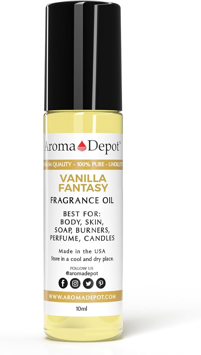 Aroma Depot 10ml Roll On Vanilla Fantasy Perfume Oil for Making, Body Oil, Soap, Candle Making & Incense. Our Version is a Premium Quality Undiluted & Alcohol Free