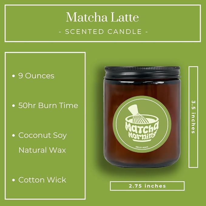 9oz Matcha Latte Scented Candle for Home, Natural Soy Jar Candles for Home Scented, Candle Gifts for Women Men, Long Burning, Amber Jar Glass
