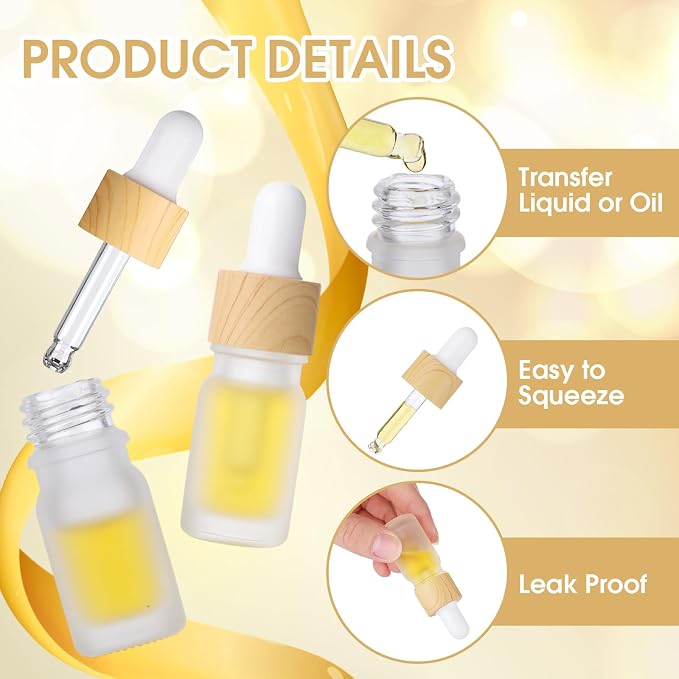Patelai 96 Pcs 5 ml/ 0.2 oz Frosted Glass Dropper Bottles Essential Oil Bottles with Eye Dropper and Bamboo Lids Perfume Sample Essence Liquid Cosmetic Containers and Funnels (White)