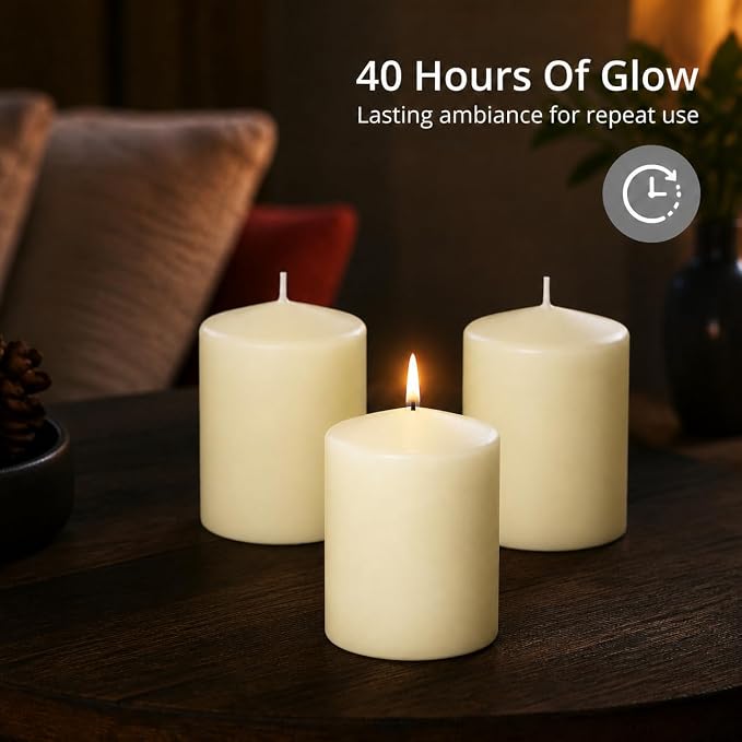 yummi 3" x 4" Ivory Round Pillar Candles - 3 per Pack